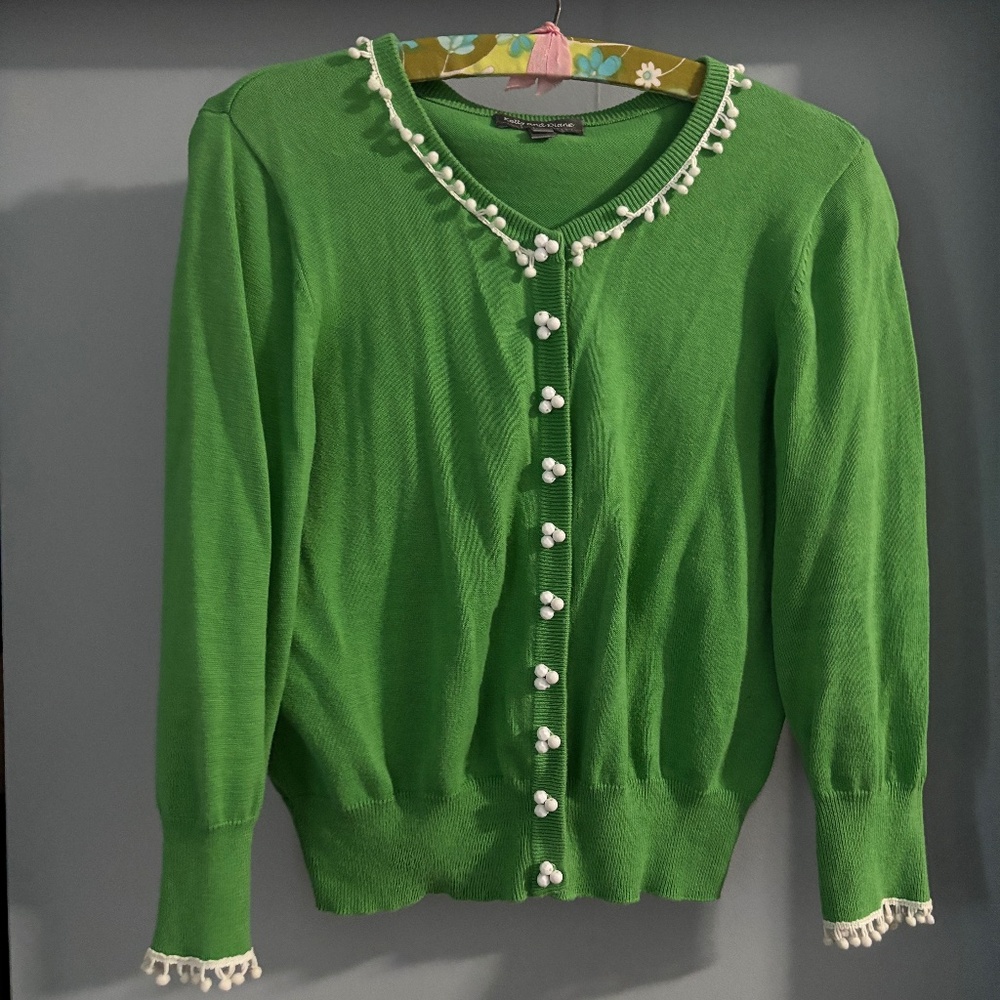 Green Pom Pom Accent Cardigan